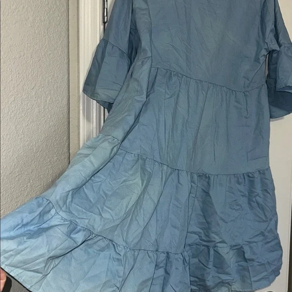 Light Blue Button-Up Tiered Dress - Picture 6 of 9